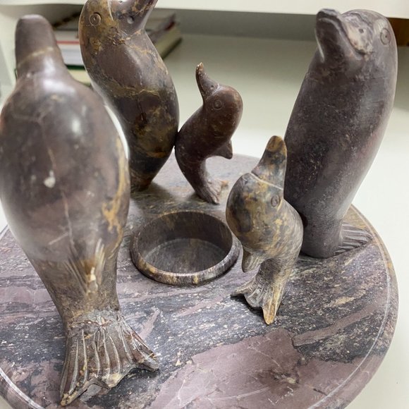 Vintage Marble Tea Light Holder/ Hand Carved Onyx Dolphins - Picture 6 of 11